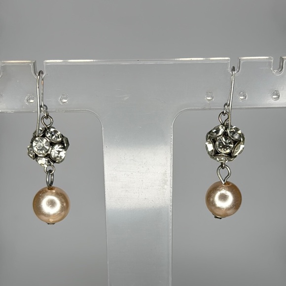 Classic Silver and Cream Pearl Earrings with Crystal Accents - Picture 3 of 3